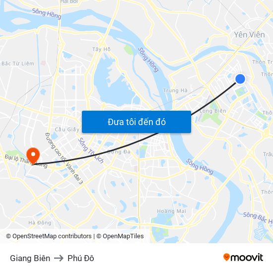 Giang Biên to Phú Đô map