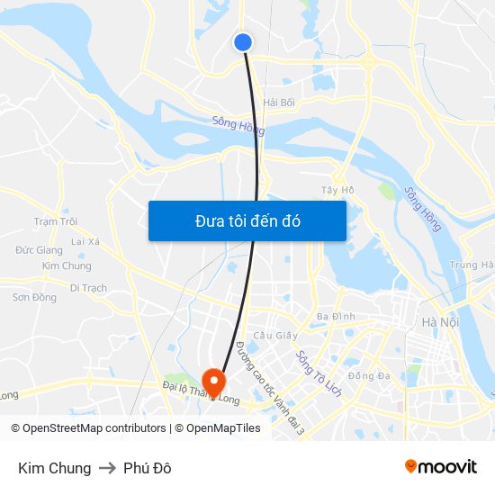 Kim Chung to Phú Đô map