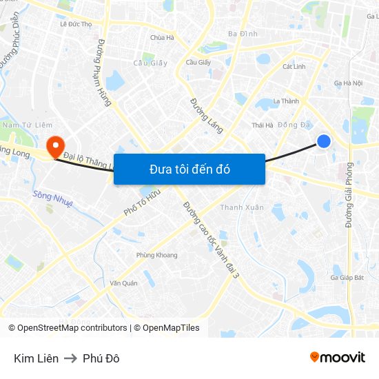 Kim Liên to Phú Đô map