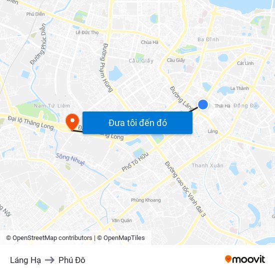 Láng Hạ to Phú Đô map