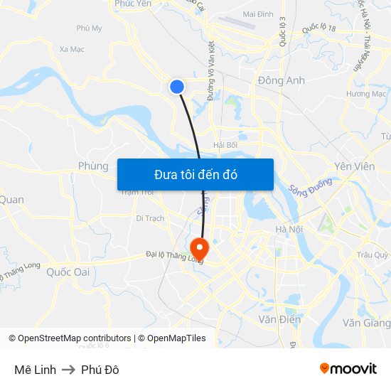 Mê Linh to Phú Đô map