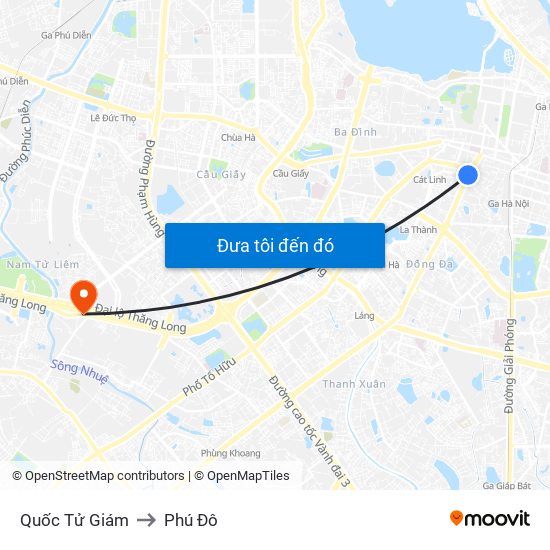 Quốc Tử Giám to Phú Đô map