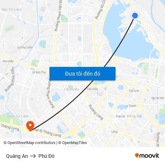 Quảng An to Phú Đô map