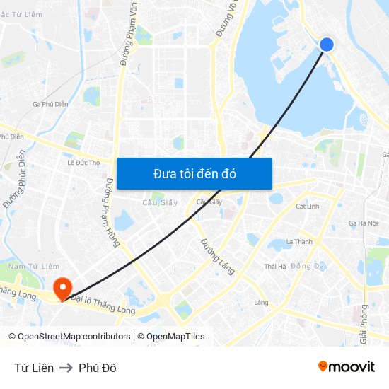 Tứ Liên to Phú Đô map