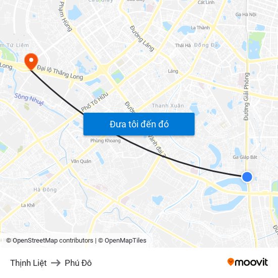 Thịnh Liệt to Phú Đô map