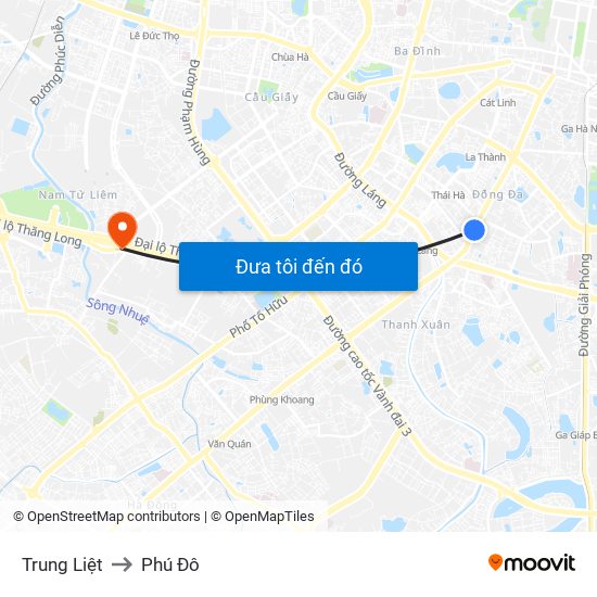 Trung Liệt to Phú Đô map