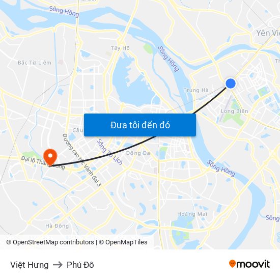 Việt Hưng to Phú Đô map