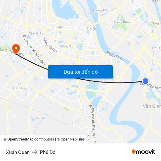 Xuân Quan to Phú Đô map