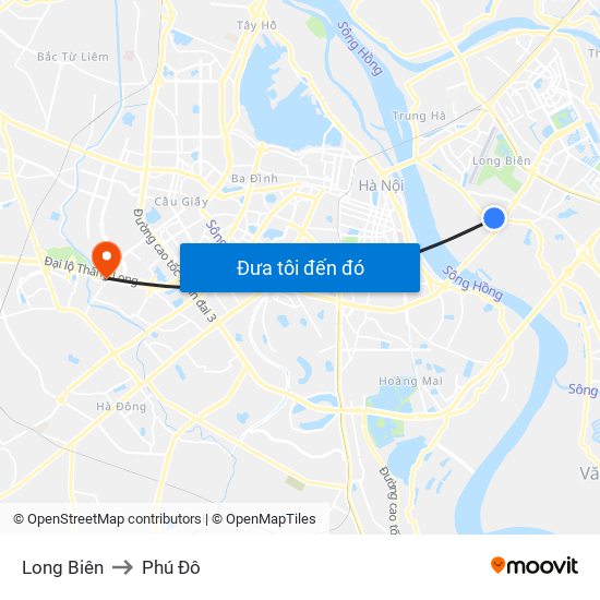 Long Biên to Phú Đô map