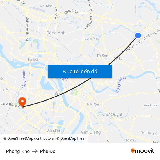 Phong Khê to Phú Đô map