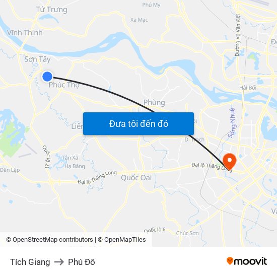 Tích Giang to Phú Đô map