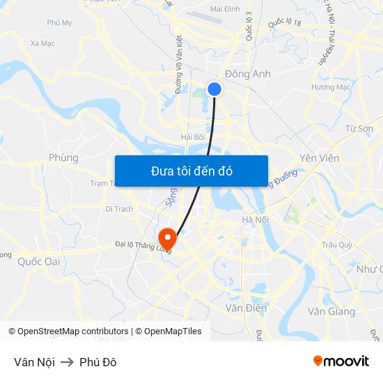 Vân Nội to Phú Đô map