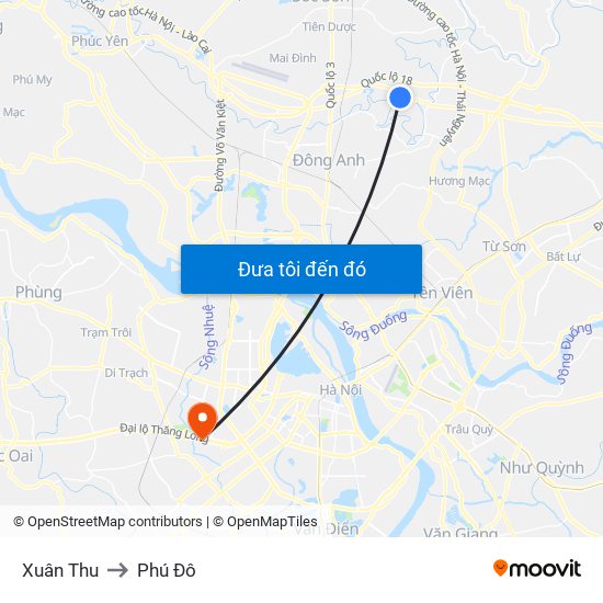 Xuân Thu to Phú Đô map