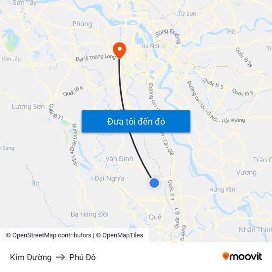 Kim Đường to Phú Đô map
