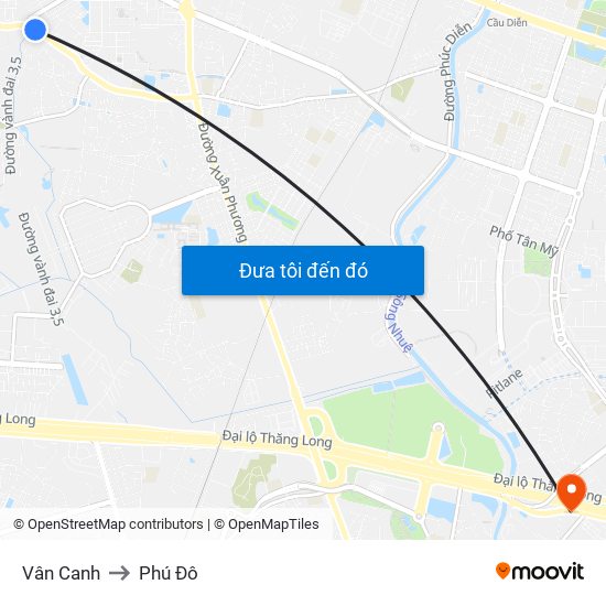 Vân Canh to Phú Đô map