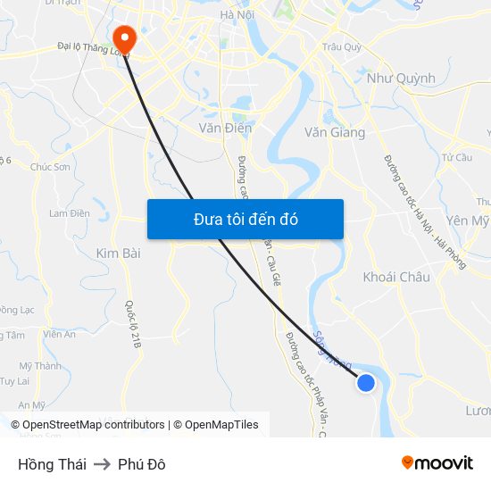 Hồng Thái to Phú Đô map