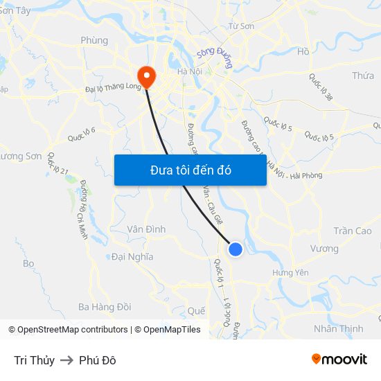 Tri Thủy to Phú Đô map