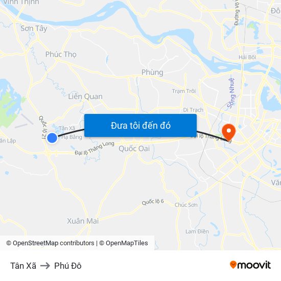 Tân Xã to Phú Đô map