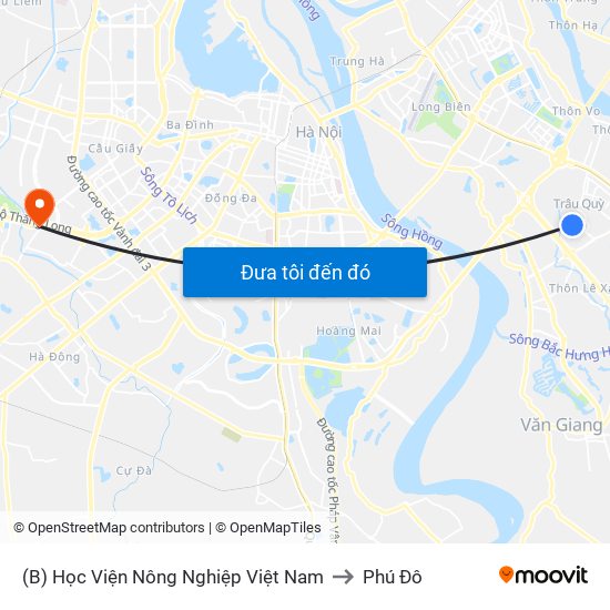 (B) Học Viện Nông Nghiệp Việt Nam to Phú Đô map