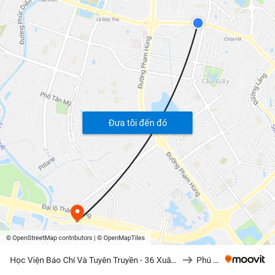 Học Viện Báo Chí Và Tuyên Truyền - 36 Xuân Thủy to Phú Đô map