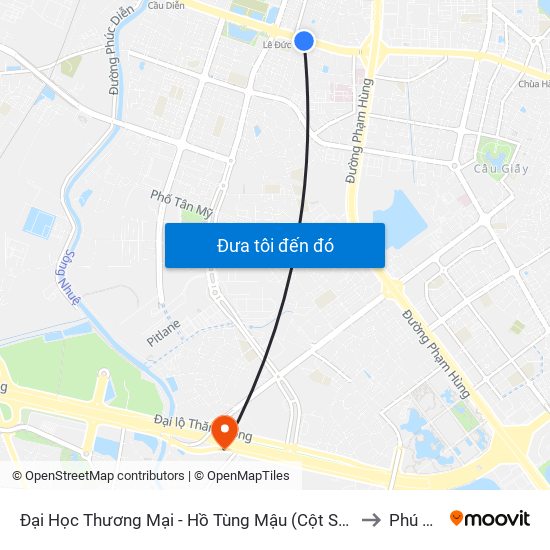Đại Học Thương Mại - Hồ Tùng Mậu (Cột Sau) to Phú Đô map