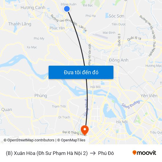 (B) Xuân Hòa (Đh Sư Phạm Hà Nội 2) to Phú Đô map