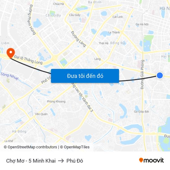 Chợ Mơ - 5 Minh Khai to Phú Đô map