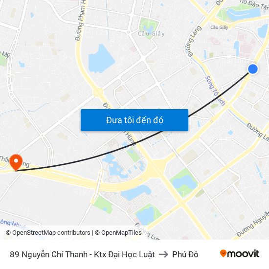89 Nguyễn Chí Thanh - Ktx Đại Học Luật to Phú Đô map