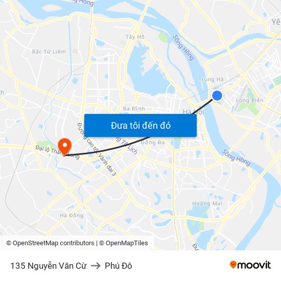 135 Nguyễn Văn Cừ to Phú Đô map