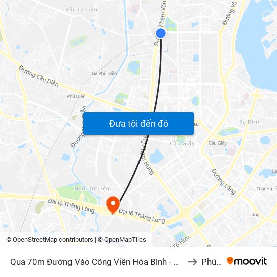 Qua 70m Đường Vào Công Viên Hòa Bình - Phạm Văn Đồng to Phú Đô map