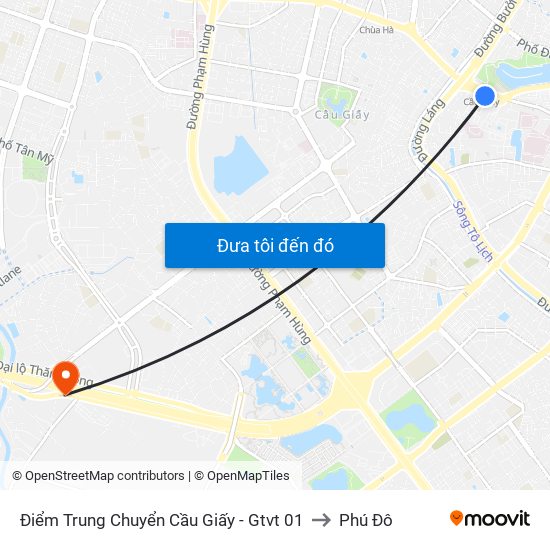 Điểm Trung Chuyển Cầu Giấy - Gtvt 01 to Phú Đô map