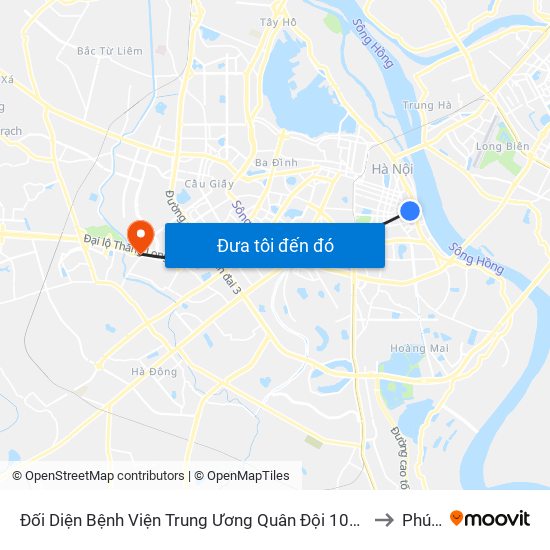 Đối Diện Bệnh Viện Trung Ương Quân Đội 108 - Trần Hưng Đạo to Phú Đô map