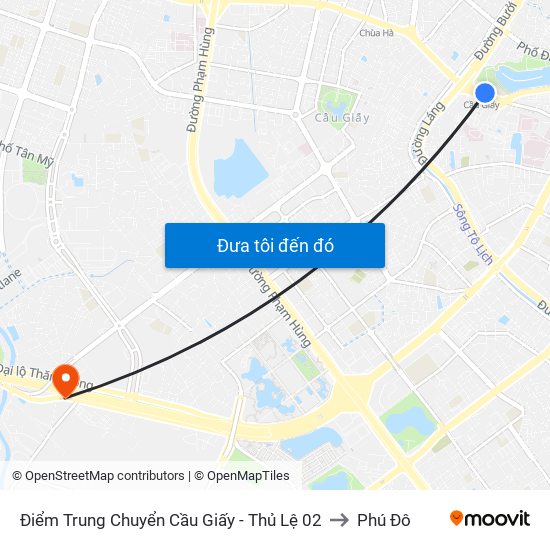 Điểm Trung Chuyển Cầu Giấy - Thủ Lệ 02 to Phú Đô map