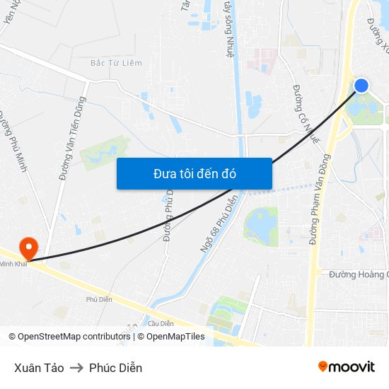 Xuân Tảo to Phúc Diễn map