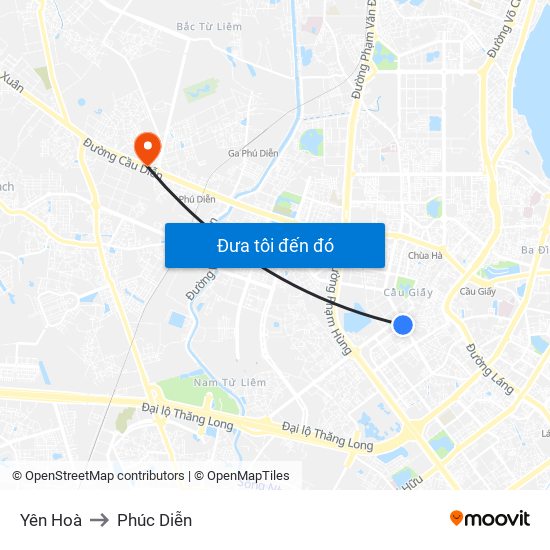 Yên Hoà to Phúc Diễn map