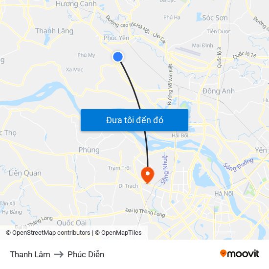 Thanh Lâm to Phúc Diễn map