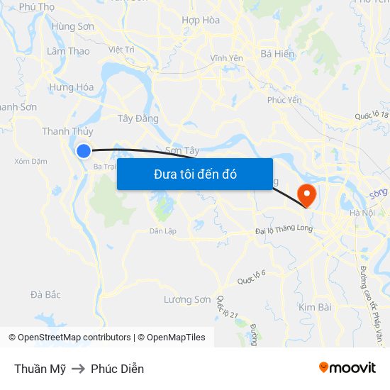 Thuần Mỹ to Phúc Diễn map