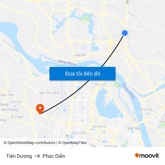 Tiên Dương to Phúc Diễn map