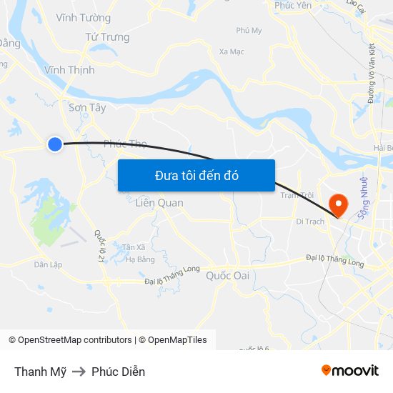 Thanh Mỹ to Phúc Diễn map