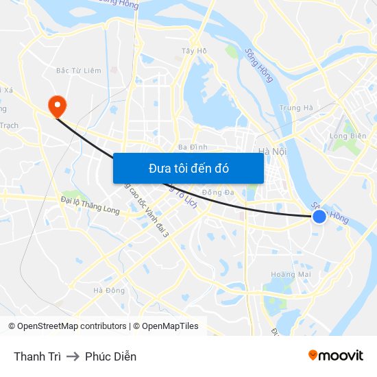 Thanh Trì to Phúc Diễn map