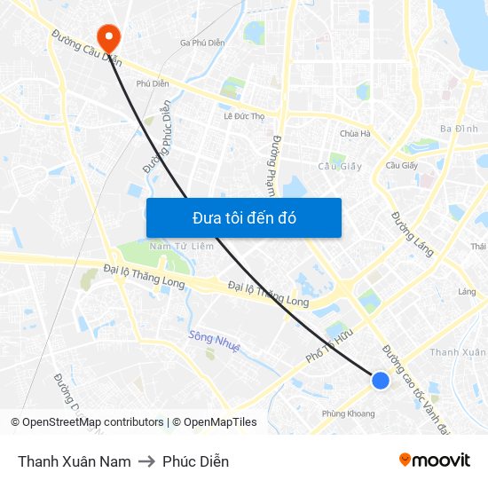 Thanh Xuân Nam to Phúc Diễn map