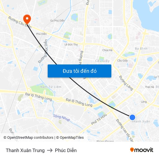 Thanh Xuân Trung to Phúc Diễn map