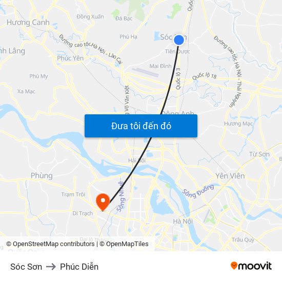 Sóc Sơn to Phúc Diễn map