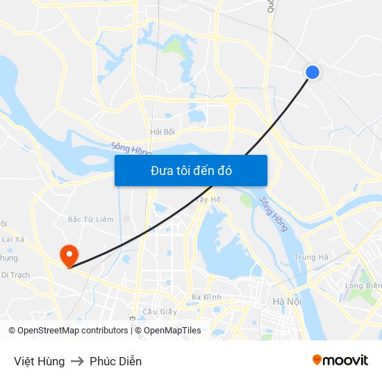 Việt Hùng to Phúc Diễn map