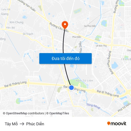 Tây Mỗ to Phúc Diễn map