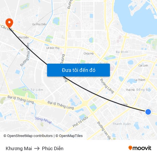 Khương Mai to Phúc Diễn map