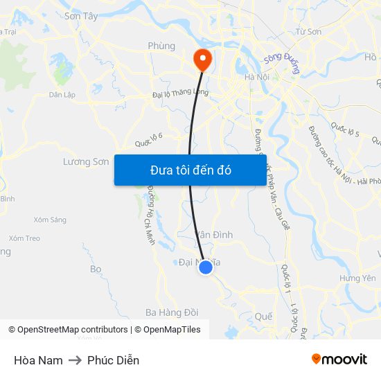 Hòa Nam to Phúc Diễn map