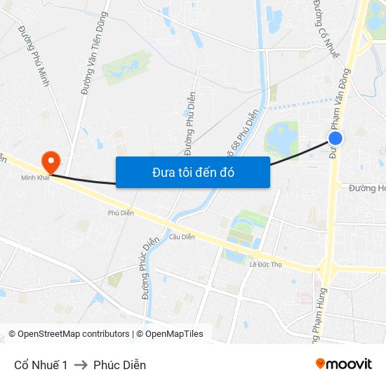 Cổ Nhuế 1 to Phúc Diễn map