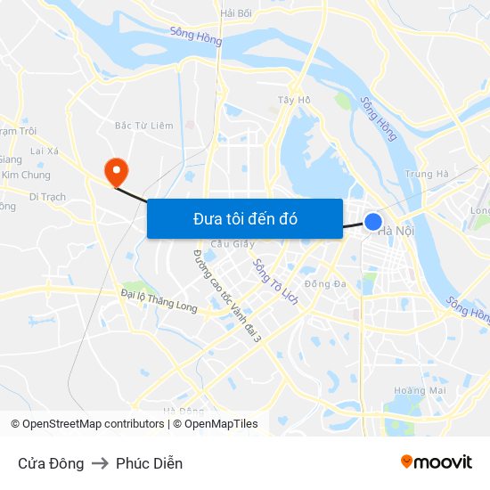 Cửa Đông to Phúc Diễn map