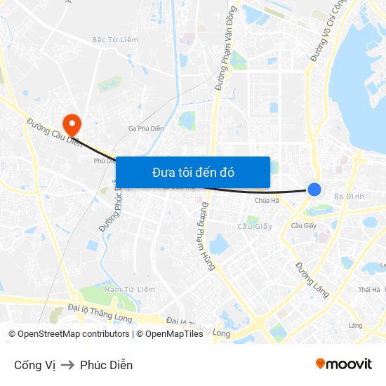 Cống Vị to Phúc Diễn map